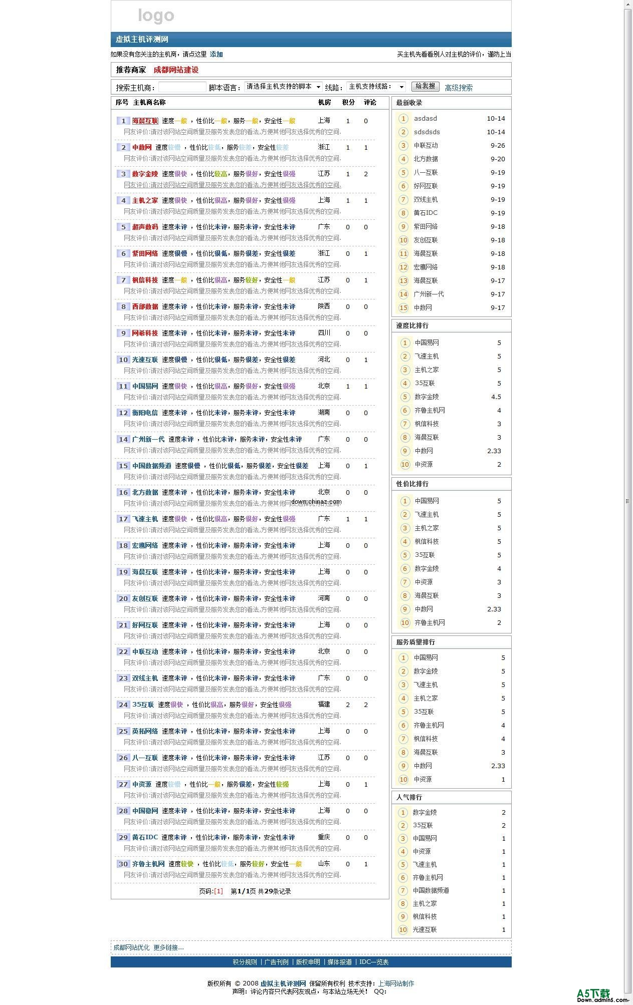 松树虚拟主机测评程序(ASP版) v1.0