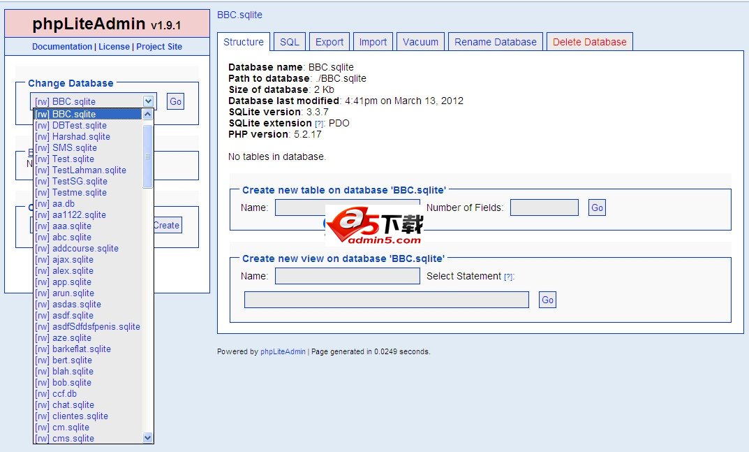 phpLiteAdminv1.9.1