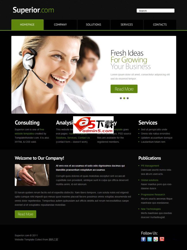 绿色导航全球商务公司网站模板