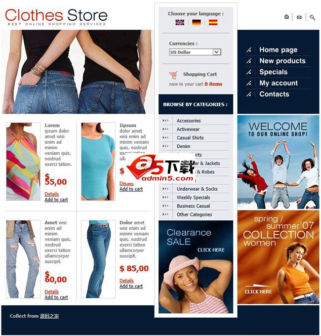 牛仔服饰商城CSS模板