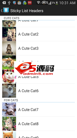 AStickyHeader固定顶栏列表控件