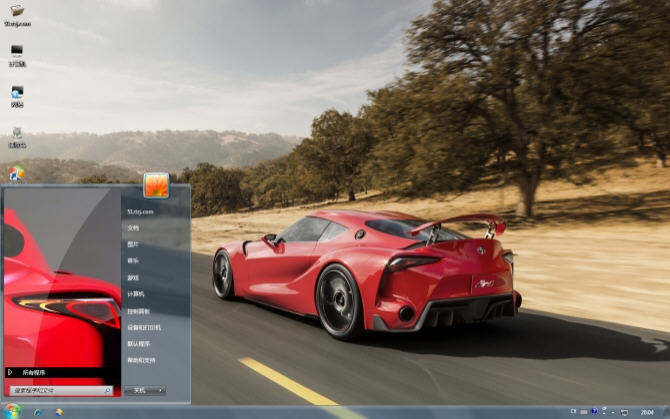 红色丰田跑车win7主题