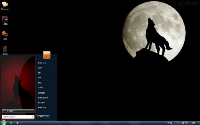 光月圆狼嚎桌面主题