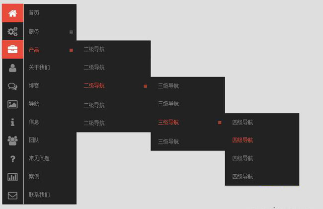 Win8风格垂直四级导航菜单