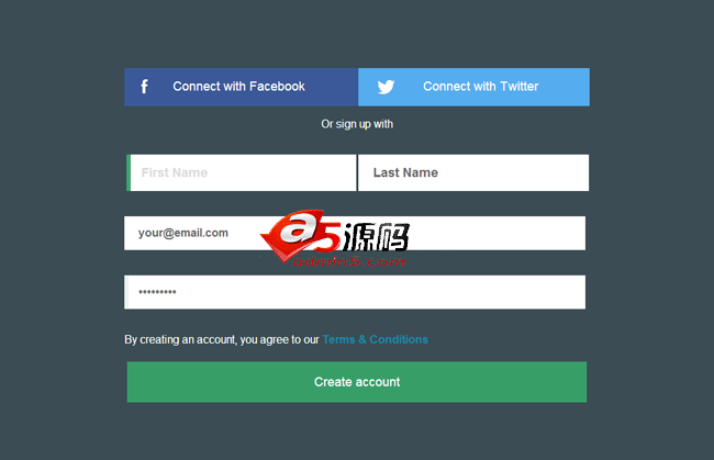 jquery模仿老外网站注册账号提交表单美化特效代码