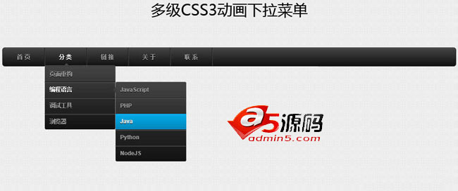 多级CSS3动画下拉导航菜单