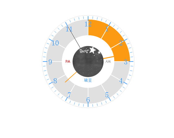 html5基于canvas实现的圆形时钟效果源码