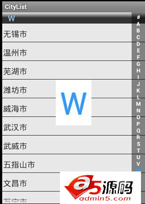 android城市列表特效-触摸查找源码