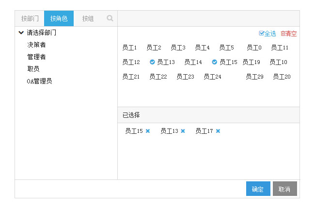 jQuery表单OA员工部门分组代码