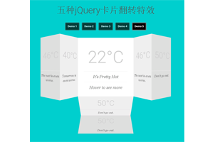 jQuery结合CSS3实现的五种鼠标悬停卡片翻转特效源码