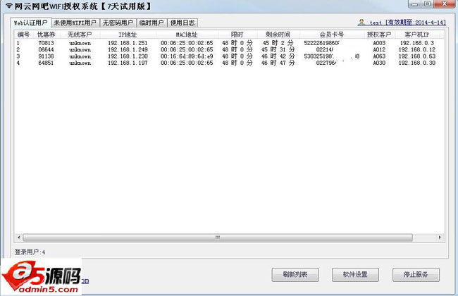 网云网吧WiFi授权系统
