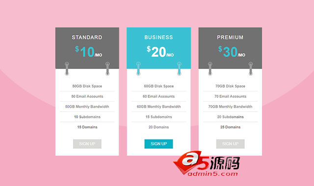 纯CSS3时尚价格表设计效果