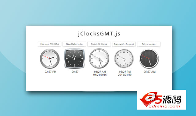 基于格林威治标准时间（GMT）的jQuery模拟时钟插件
