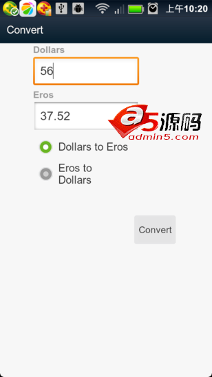 Android例子源码美元和欧元汇率转换小程序