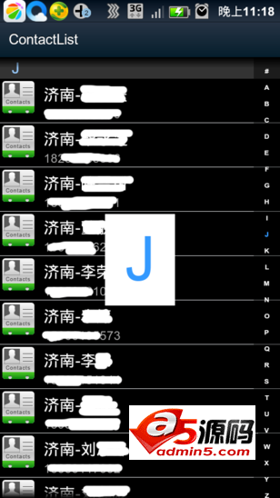 Android例子源码快速滑动的有字母索引和提示的联系人列表