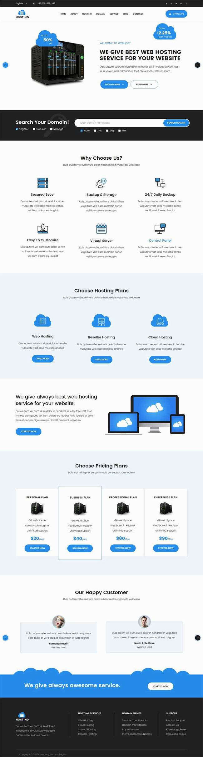 大气的国外服务器租赁网站模板html整站模板