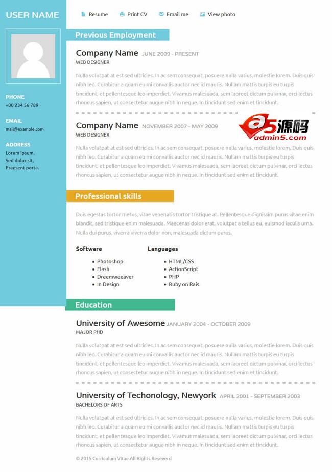 Bootstrap响应式个人简历网站模板