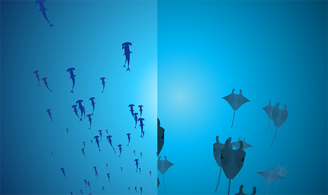 HTML5海底鲨鱼魔鬼鱼群游动画