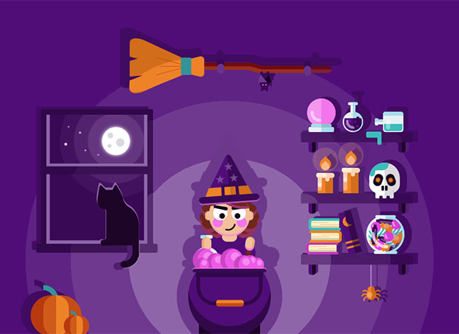  CSS3万圣节巫婆魔法场景特效