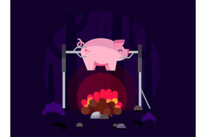 CSS3野外烤乳猪动画场景特效