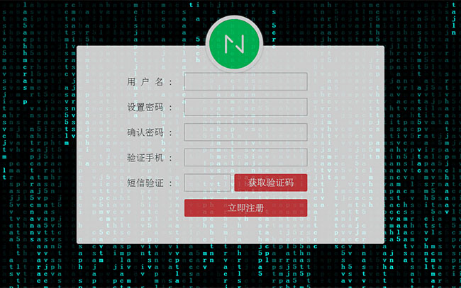  代码雨背景用户注册表单代码